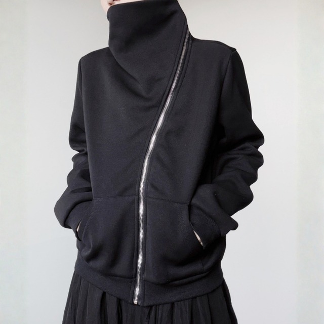 Asymmetric high neck zip jacket C1642