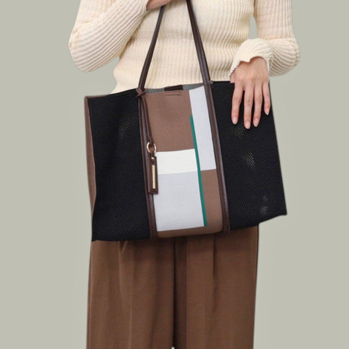 Na.byNananoel】GEOMETRIC ptn. KNITTED TOTE BAG/A4対応 | おきらくさBAGS