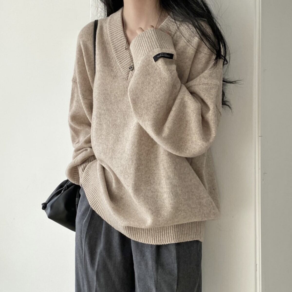 シンプル 可愛い ゆるっと ニット トップス オーバーサイズ セーター
