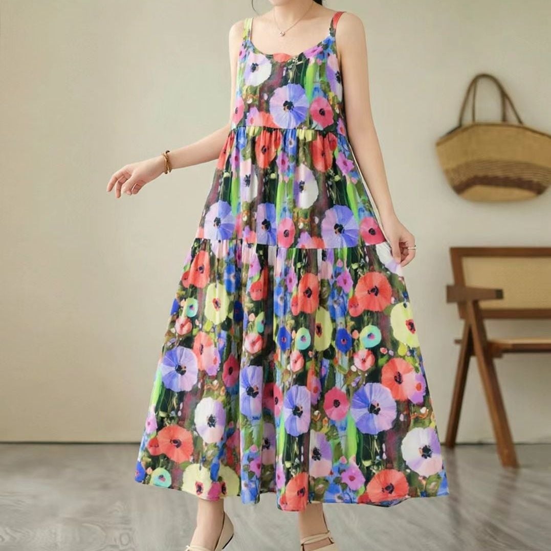 LOOSE IRREGULAR SLEEVELESS STRAPPY LONG DRESS M-18034