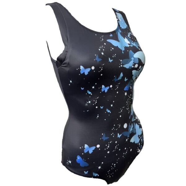 WD-565127 npフィットネス水着 そで美人シェイプワンピース パネル/蝶(MNT) サイズ/9号〜15号
