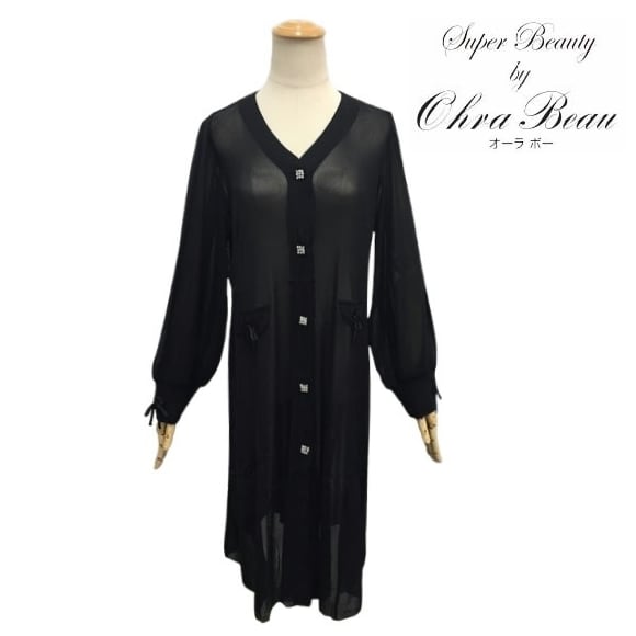 スーパービューティー ロングカーディガン パワーネット Vネック 2512002 ブラック 2025年春夏 オーラボー 大人かわいい服 大人スタイル キレイメ Super Beauty レディース アパレル 女性 M L LL 30代 40代 50代 60代