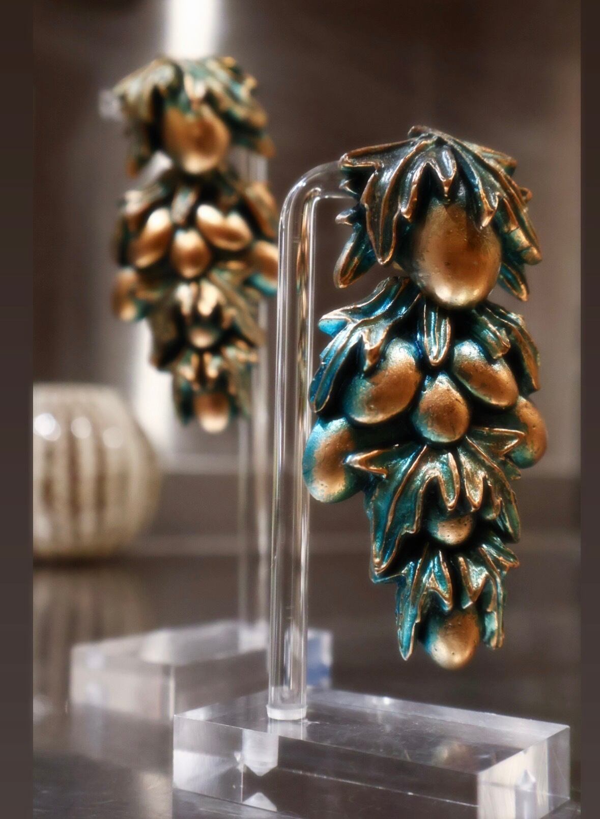Vintage Mary Oros Attributed Acorn & Oak Leaf Resin Clip Earrings