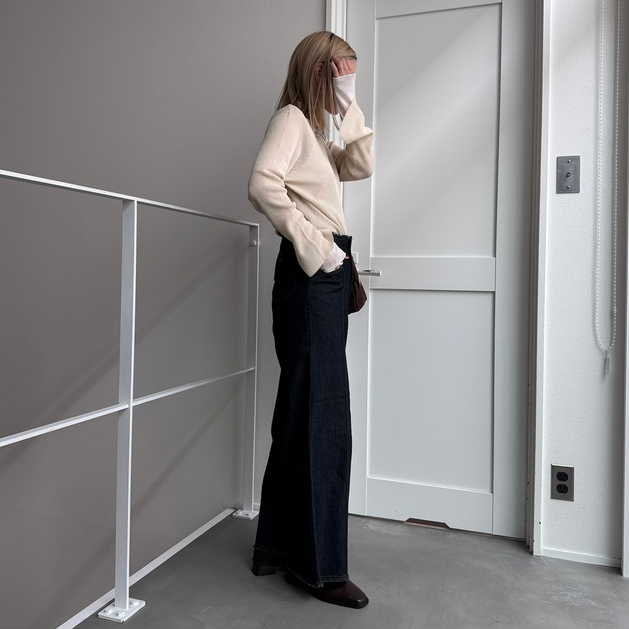 袖レイヤードラメリブタートルCS/アイボリー