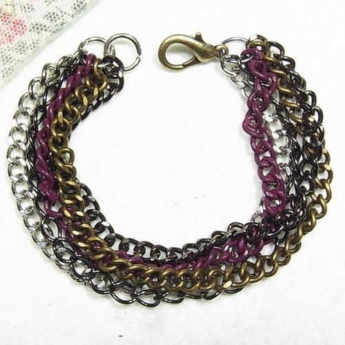 マルチカラーのチェーン6連ブレスレット　コスチュームジュエリーのセール通販　11679BR