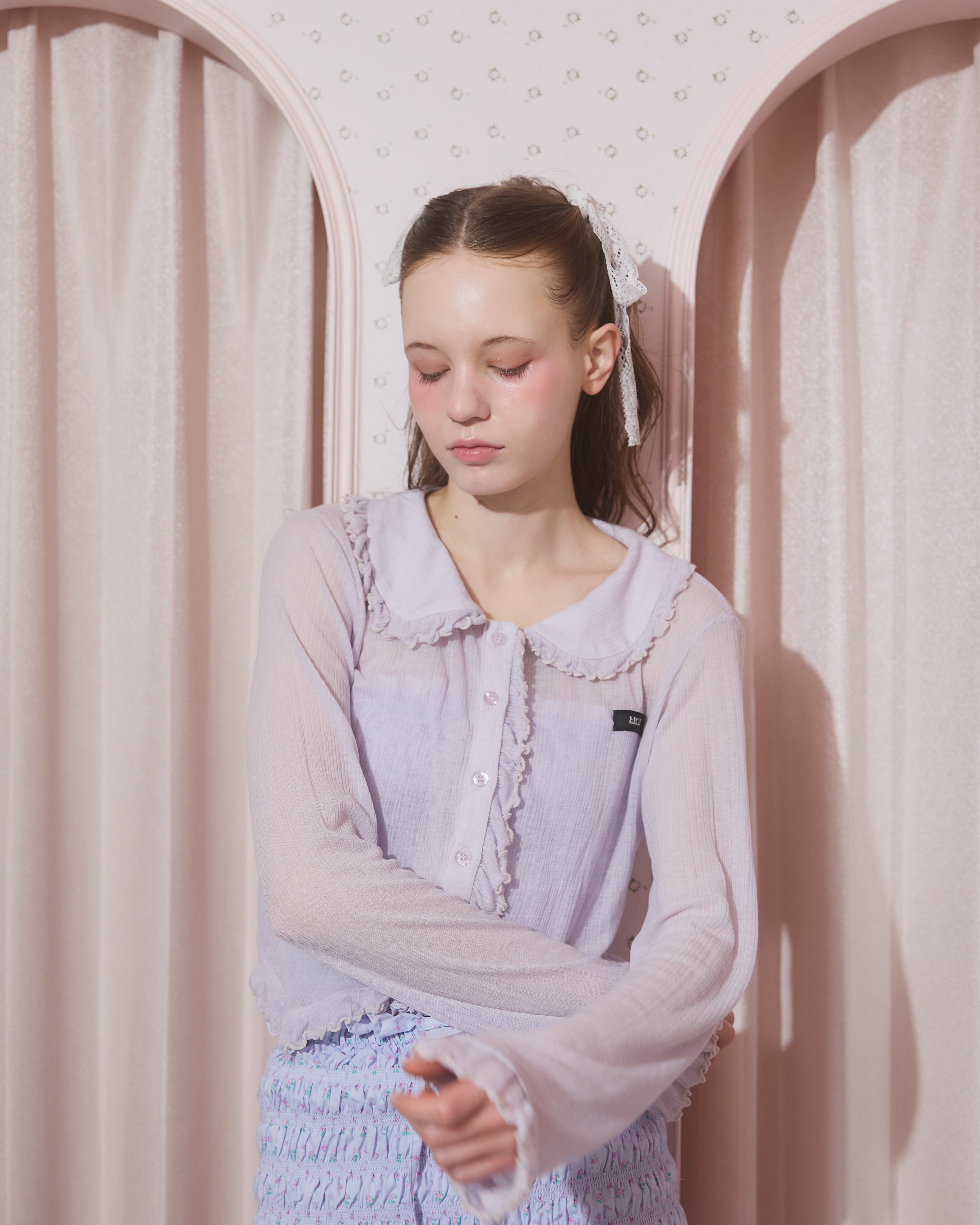 【新品タグ付き】lilLilly　フリルシアーカーディガン　ピンク S/S フリルシアーカーディガン | lilLilly official webstore