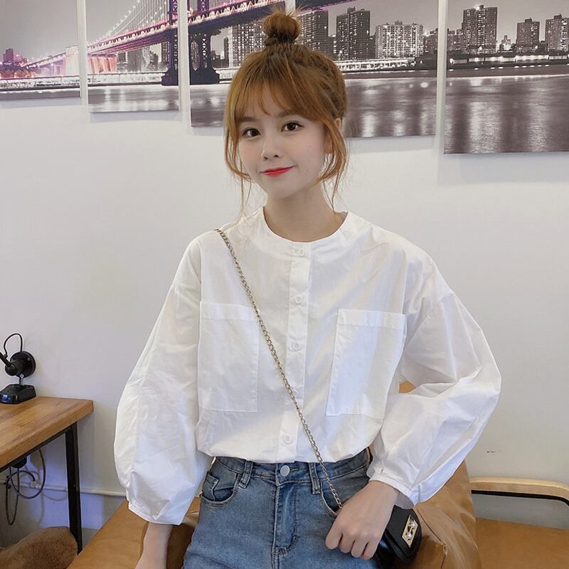 ホワイトブラウス シャツ レディース ロング オータム 秋物 ウィンター 冬物 試着室7730393734