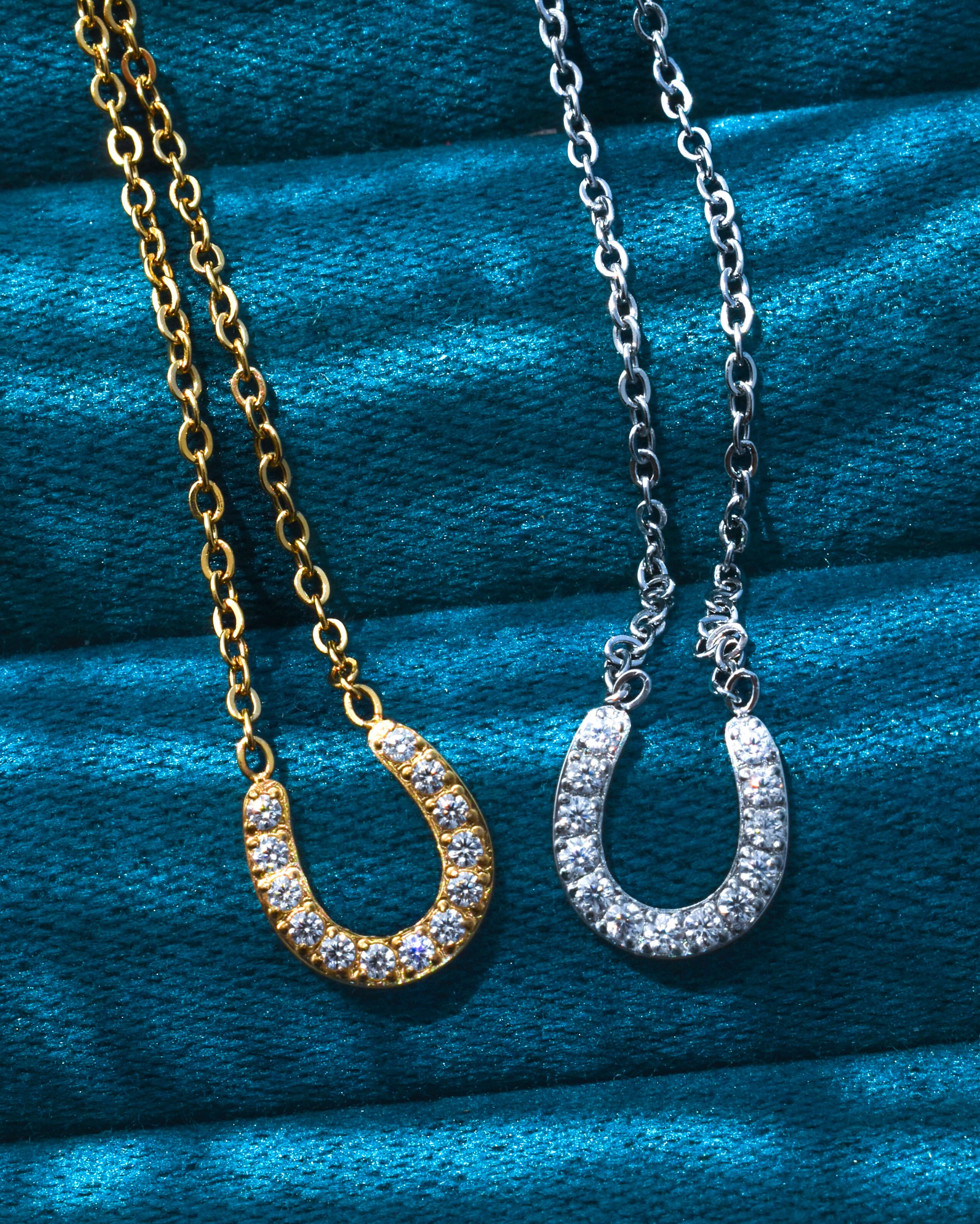 horseshoe zirconia necklace stainless steel ・N49