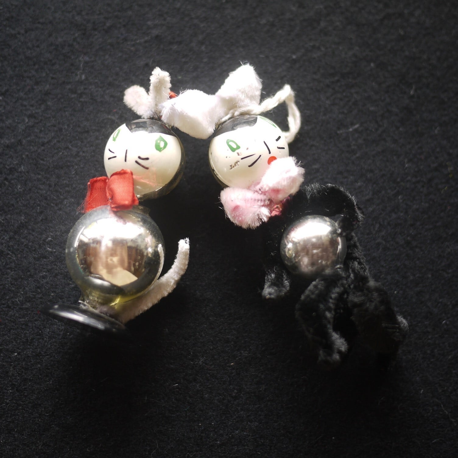 クリスマスオーナメント モール猫人形 吹きガラスビーズ チェコ