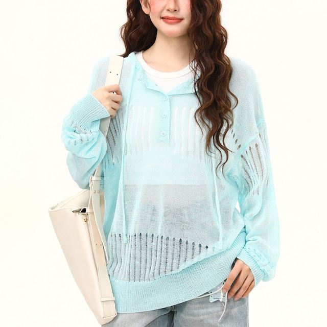 ribbon neck sheer knit　リボンネックシアーニット　J2085