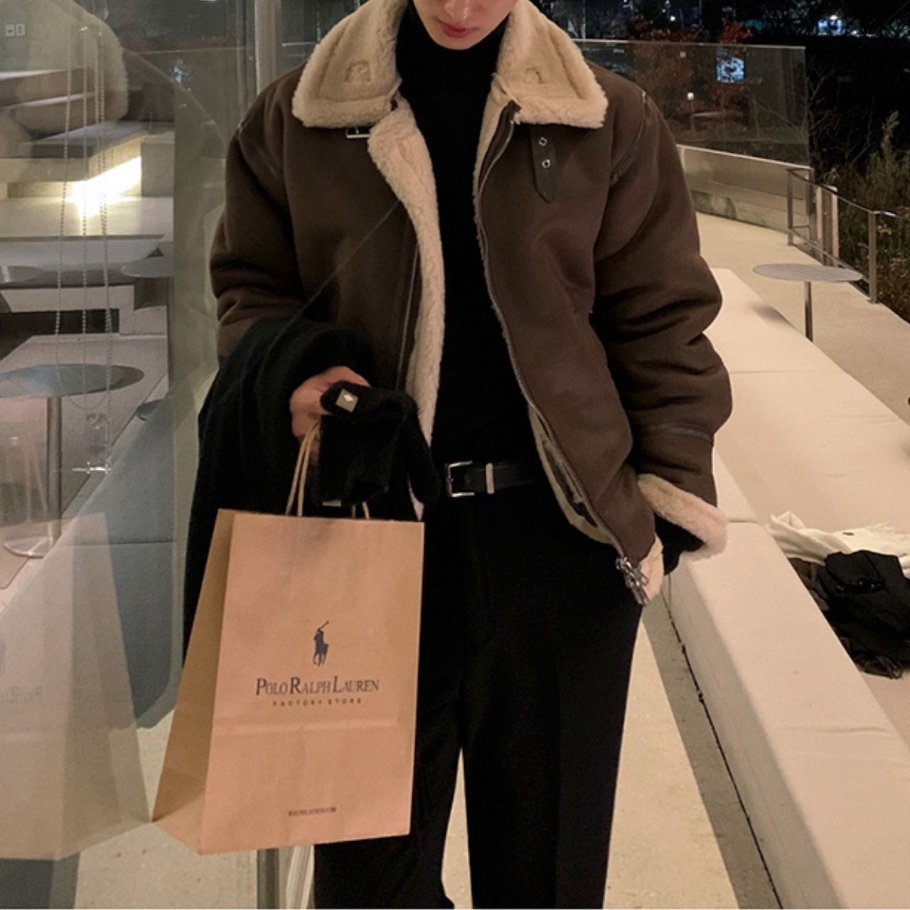 ムートン風ボア襟オーバーサイズスタンドカラーブルゾン　1002