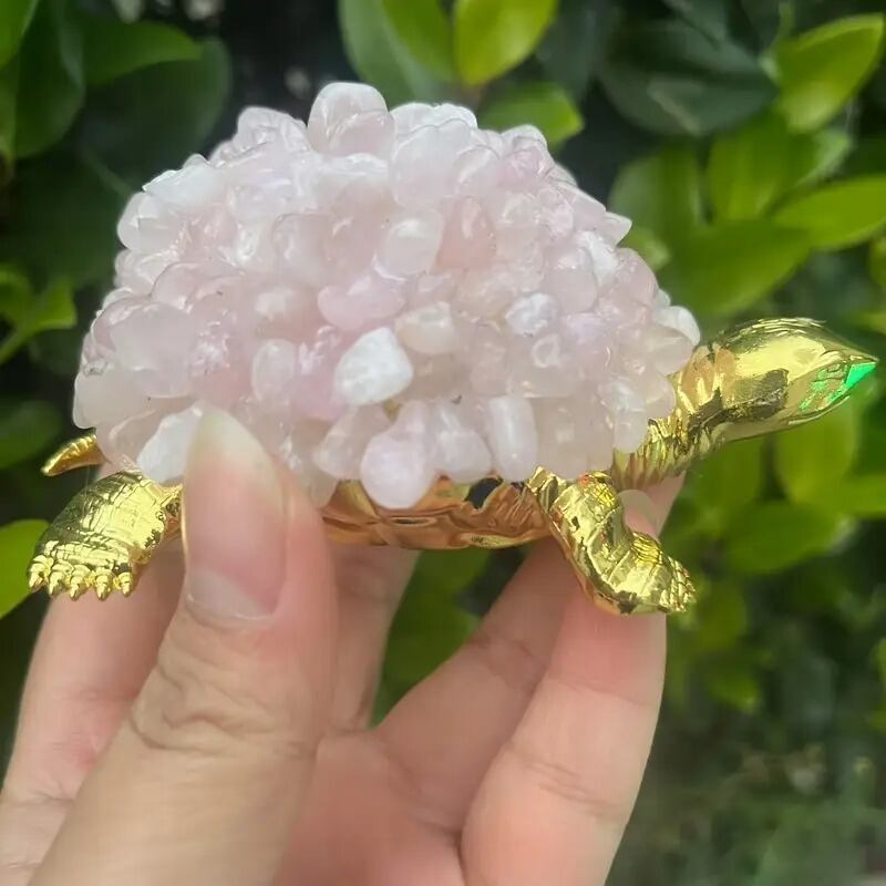 亀 天然石 原石 ローズクォーツ 置物 オブジェ ラブ ピンク 愛情運