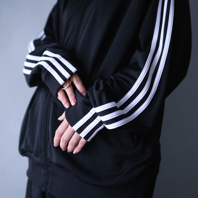 "adidas" 刺繍 logo loose silhouette black × white raglan sleeve track jacket
