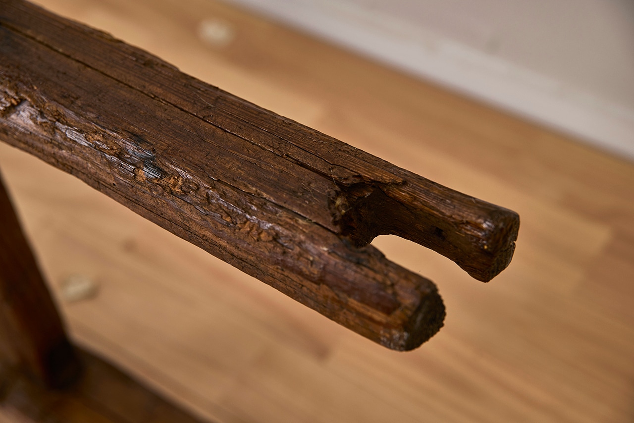 02ヴィンテージ◆スリムサイズの古い木製階段◆梯子 ハシゴ ステップ ラダー 飾り棚 古民具 古道具 レトロ