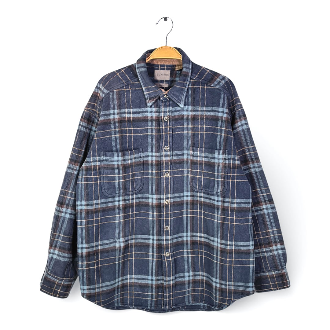 90s セントジョンズベイ ヴィンテージ ネルシャツ 長袖シャツ ヘビーフランネル ブルー系 ST. JOHN'S BAY サイズXL 古着 CA1514
