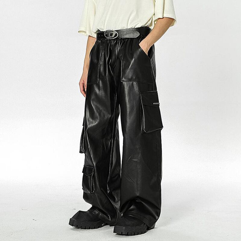 ヒップホップフェイクレザーカーゴパンツ