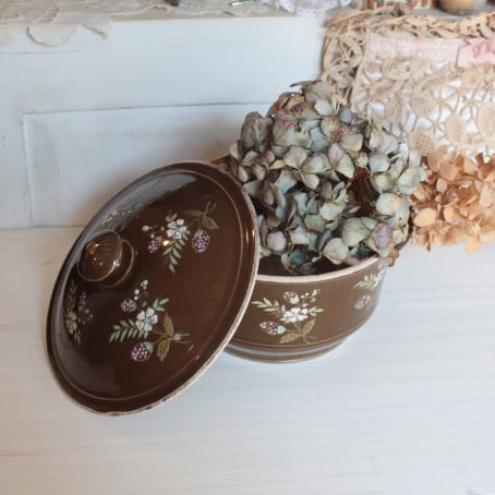 新品スープチューリン キャサリン柄プランドパリ陶器キャセロール/イマン マニー フランス Saint Uze 花エナメル スープチューリン（キャセロール