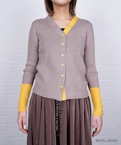 【直営店限定ITEM】バイカラーVネックニットカーディガン (BEIGE) CQ-47122H