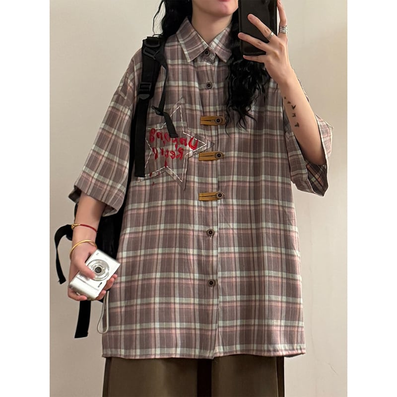 ♥チャイナボタンチェック柄シャツ！【UATONLINEシリーズ】☆チャイナ