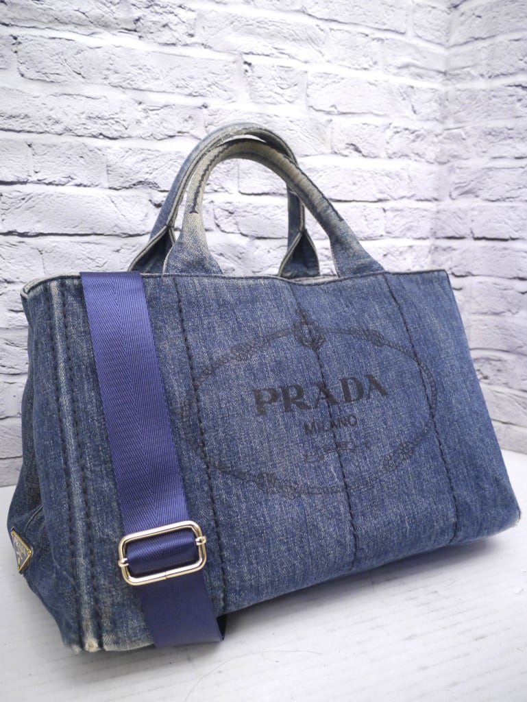 希少カラープラダ【PRADA】Mカナパ ターコイズ トートバッグハンド