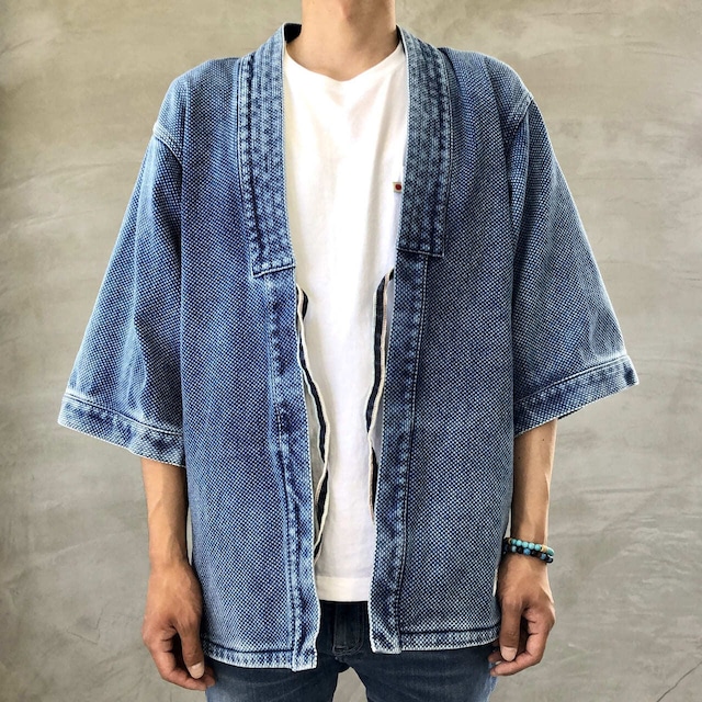 "DENTO" SASHIKO KIMONO JACKET ［SHORT SLEEVE］ / L-INDIGO