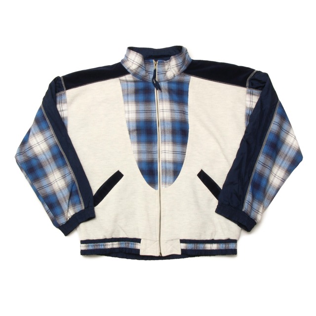 Lavon 80sVintage CheckMultiMaterialSwitchingNylonZipJacket