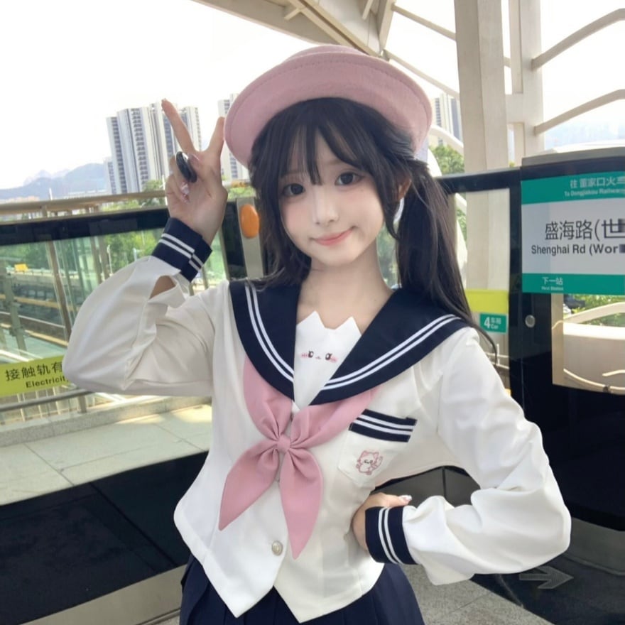 桜リボンの放課後 セーラー風半袖・長袖セットアップ | ロリータ