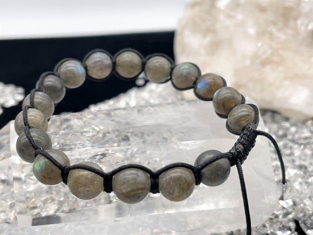 編みブレスレット（ラブラドライト・水晶）