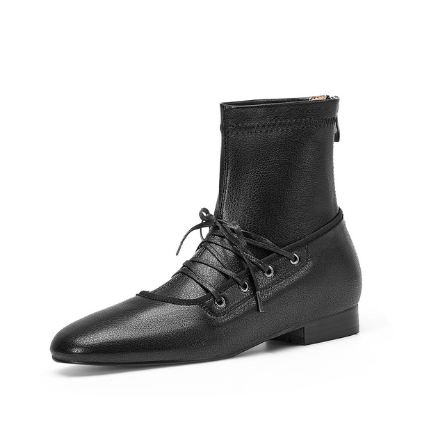Front Lace-Up Stretch Ankle Boots　ch0441
