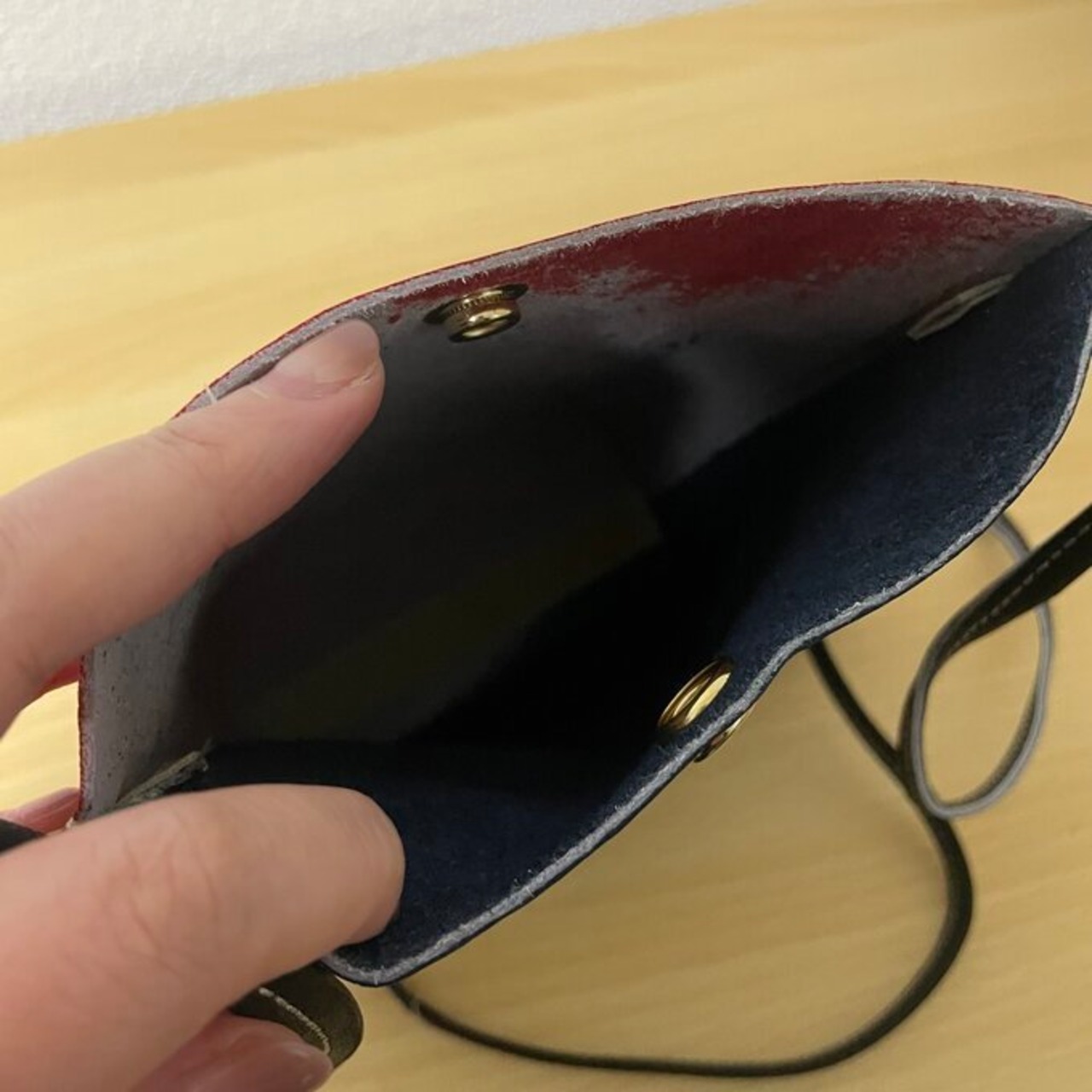 グローブレザー ポシェット 小物 ショルダー レッド×イエロー 【国産牛革】