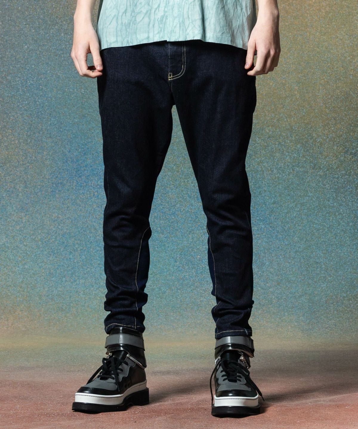 glamb Bayler wide denim サルエル ブラック glamb(グラム) GB0424/P11 : Knit Sarrouel Denim / ニットサルエル
