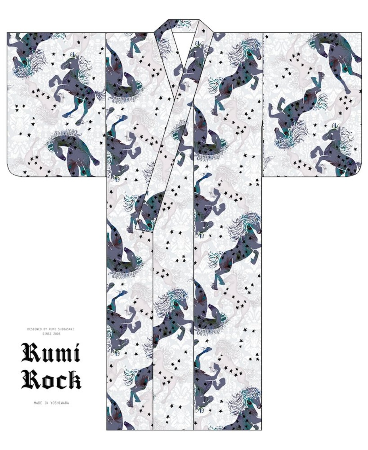 【受注商品】Rumi Rockきもの「ジプシーホース」グレー　[A702]