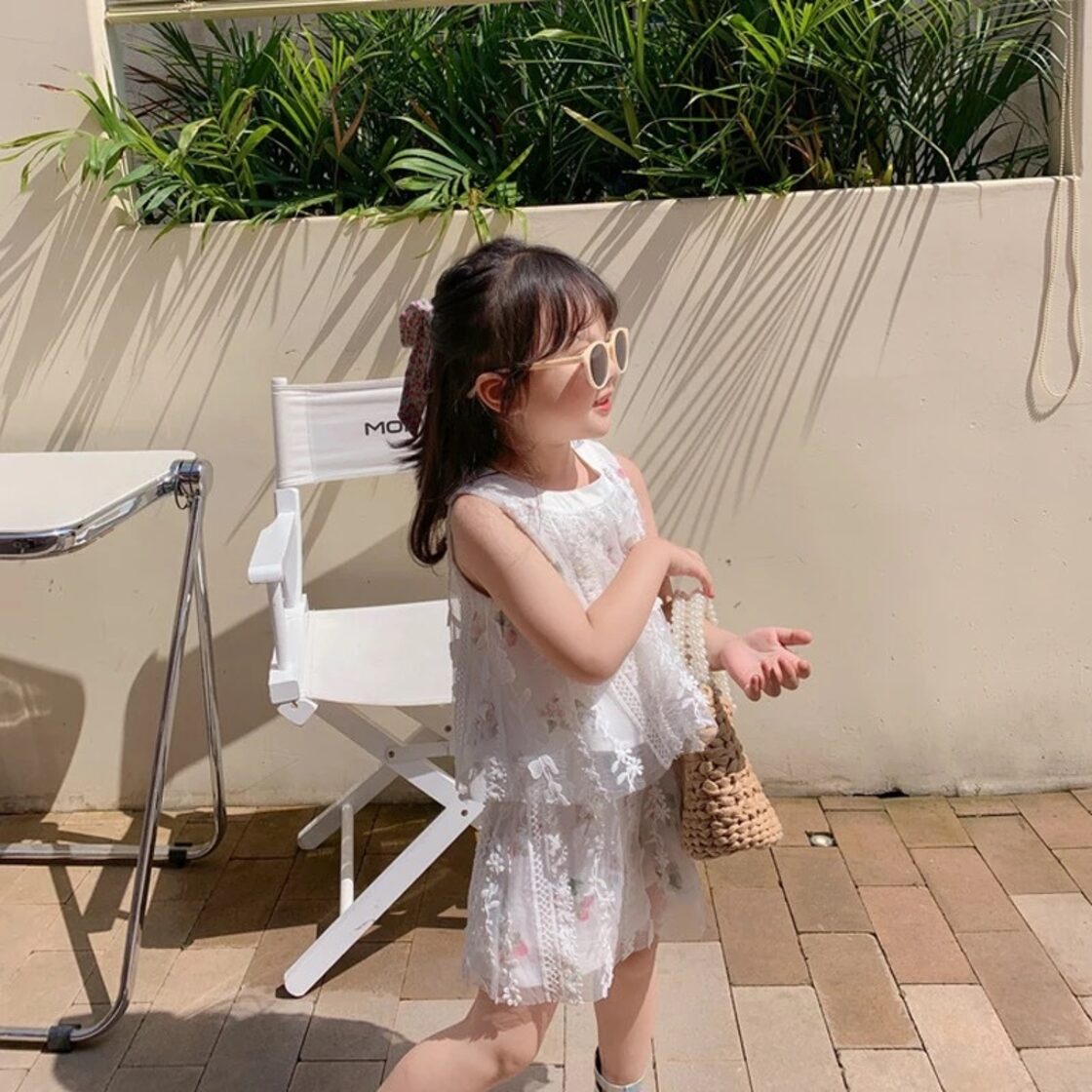 送料無料】セットアップ 花柄 レース 女の子 スカート かわいい 白 