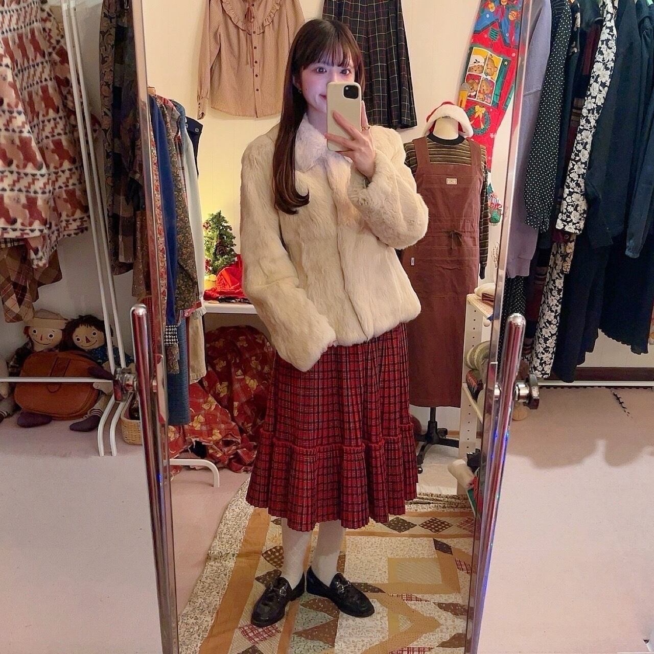 cream rabbit fur coat