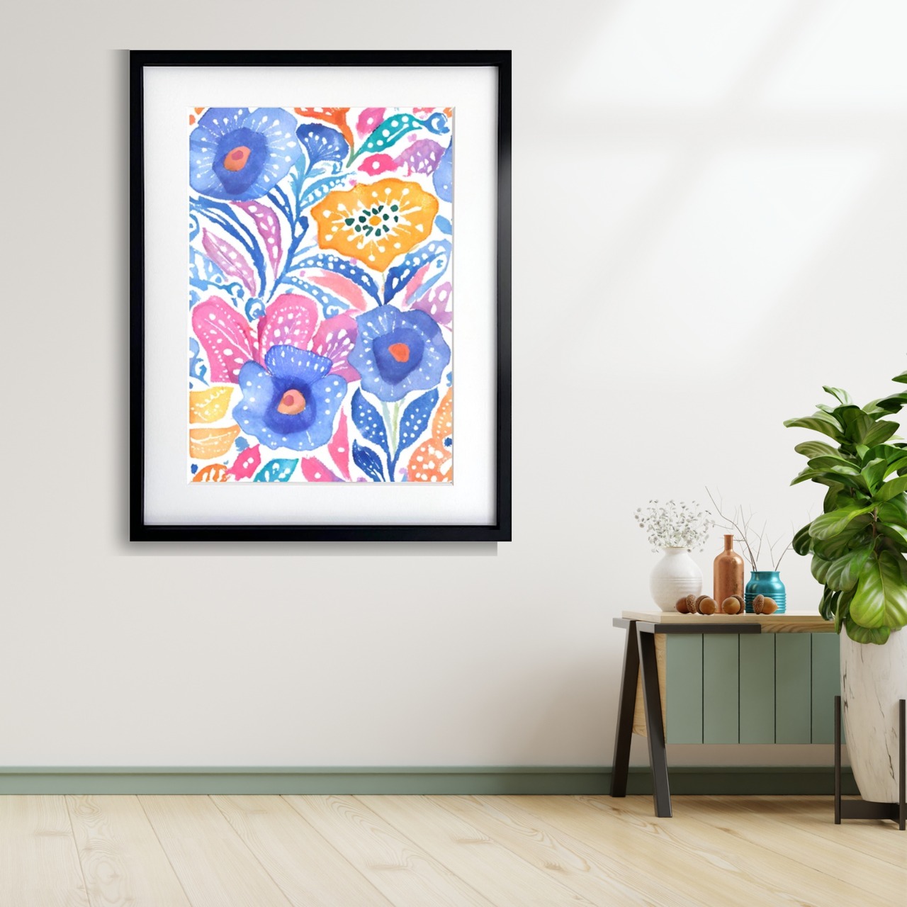 Delight｜鮮やかな色彩の抽象アートポスター｜モダン・北欧・ナチュラルに合う明るいインテリア額縁付きA3ポスター
