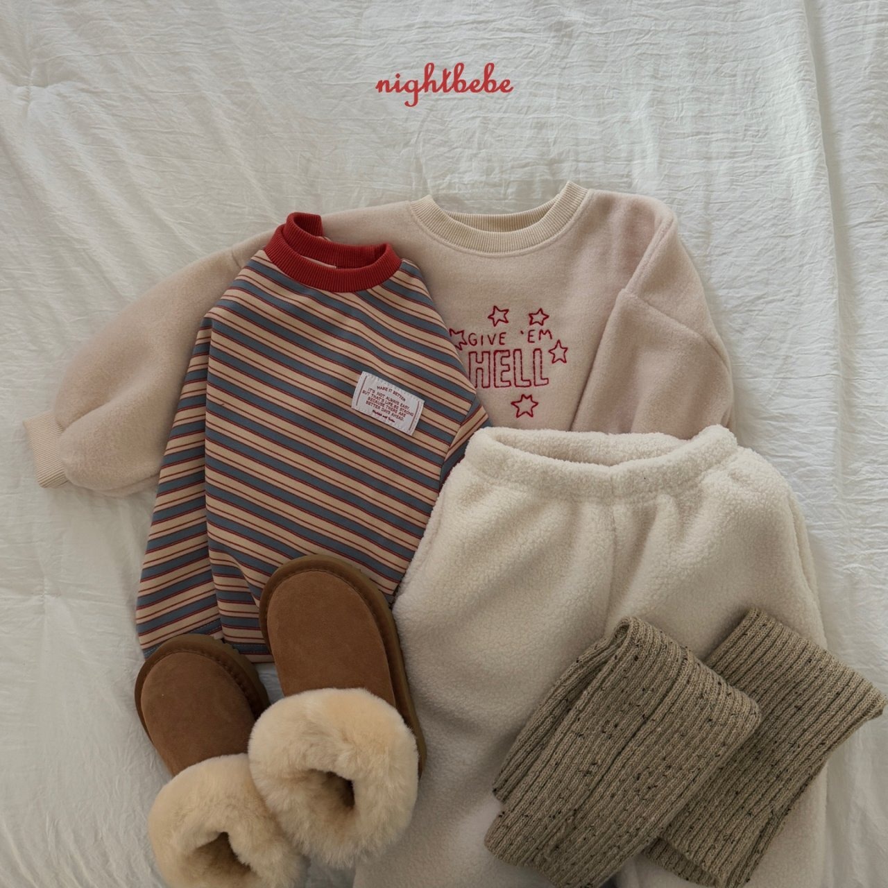 【Night bebe】ふわふわマルチボーダーT 90〜130cm レッド 2241118 - 11