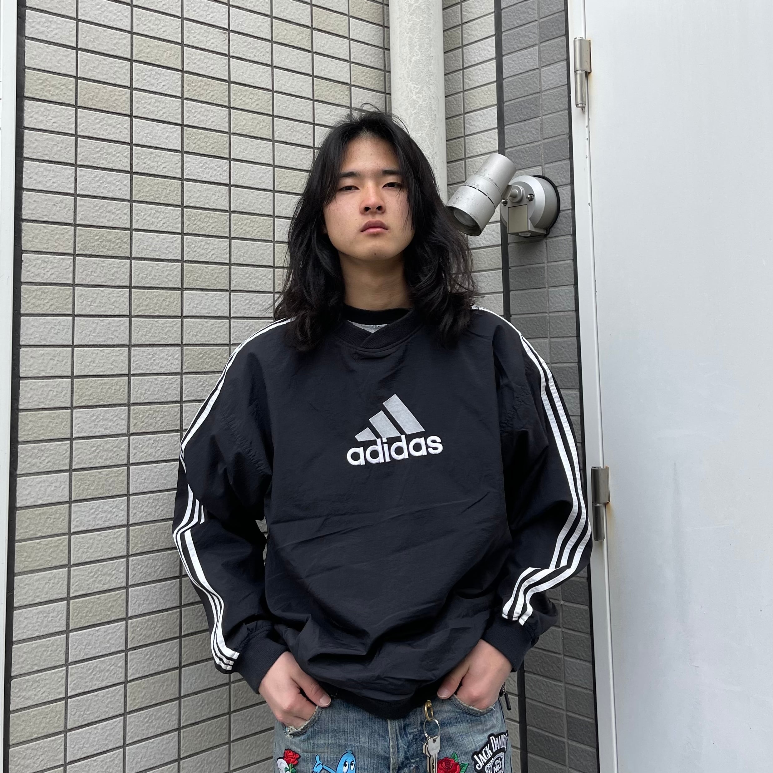 adidas  ナイロンジャケット　セットアップ　ピステ　L 黒　ロゴ　ライン