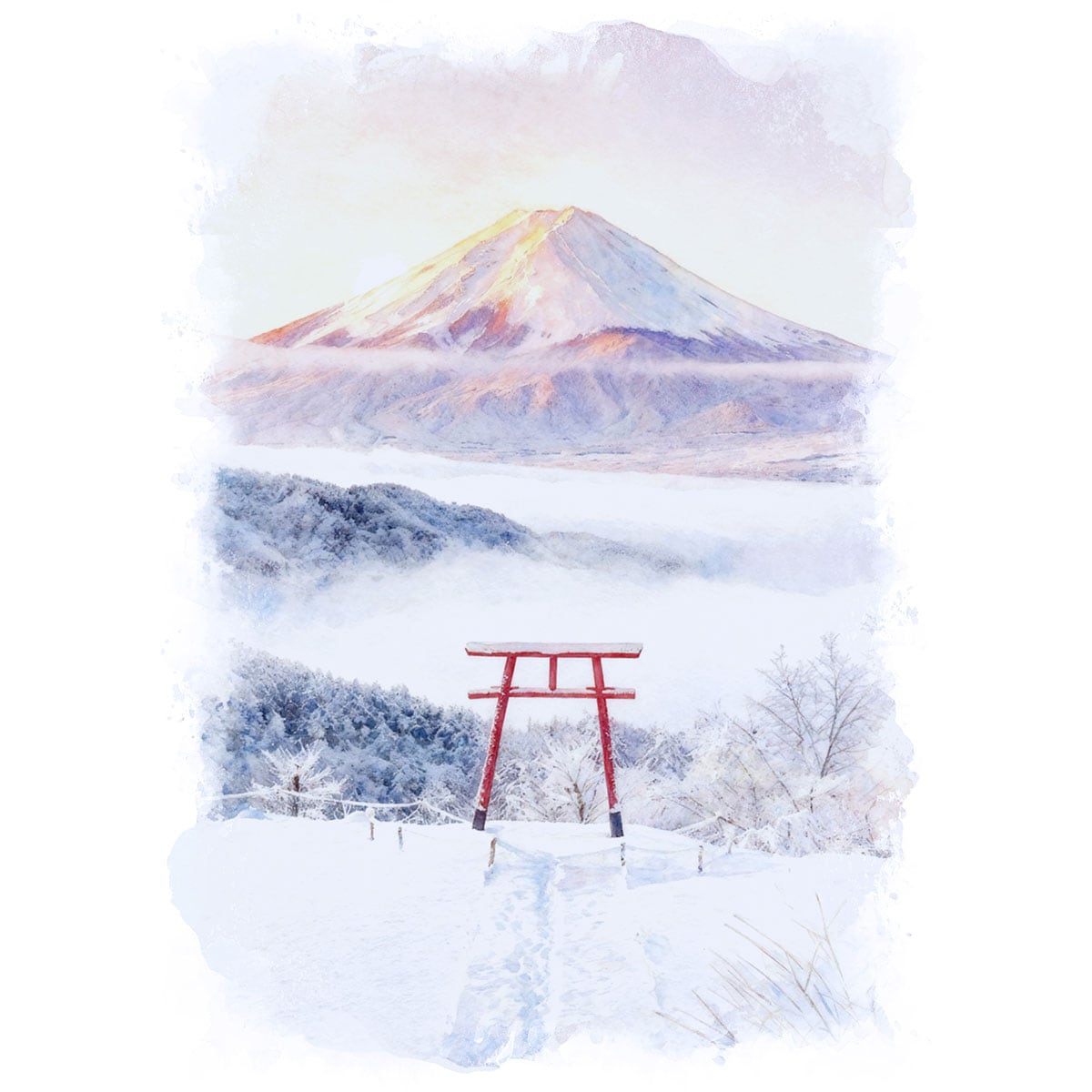 水彩画 神社の風景額装済み F6サイズ 絵画 日本 夕暮れの福岡県 宮地嶽神社の風景 インテリアアート額付き