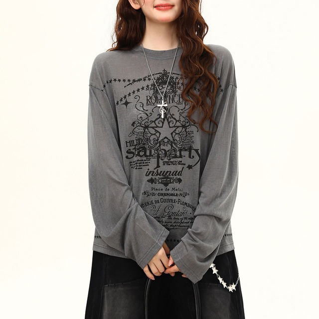 ゴシックスターレタリングロングスリーブTシャツ 1col R02419