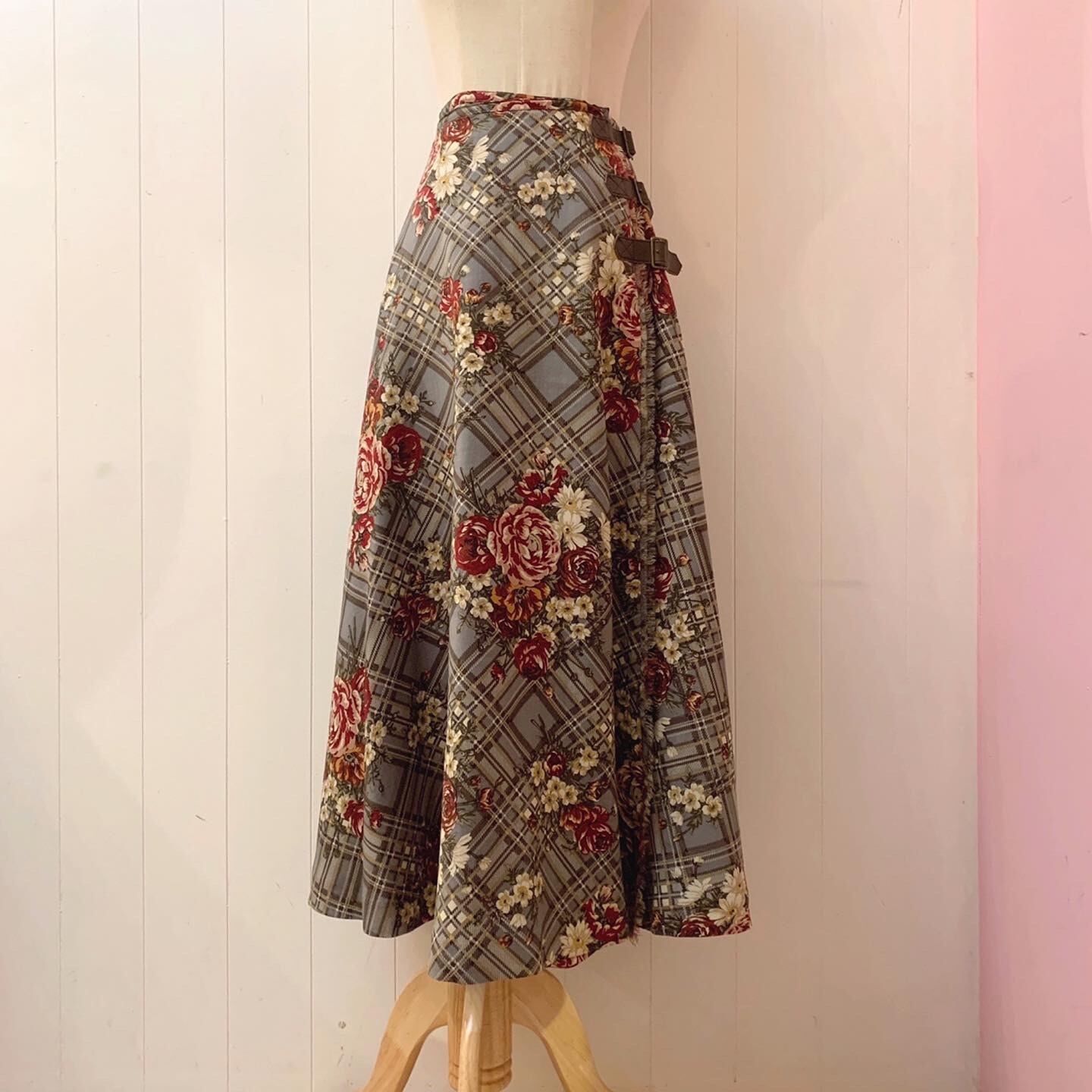 INGEBORG / rose check wrap skirt