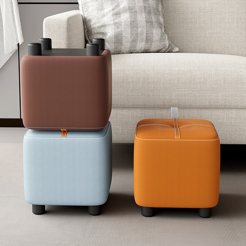 スツール ロータイプ 高さ28cm ４色展開 オレンジ ホワイト ソファスツール フェイクレザー 正方形 四角 椅子 スクエア ファッションソファスツール コーヒーテーブル ホーム 小さなスツール ロースツール