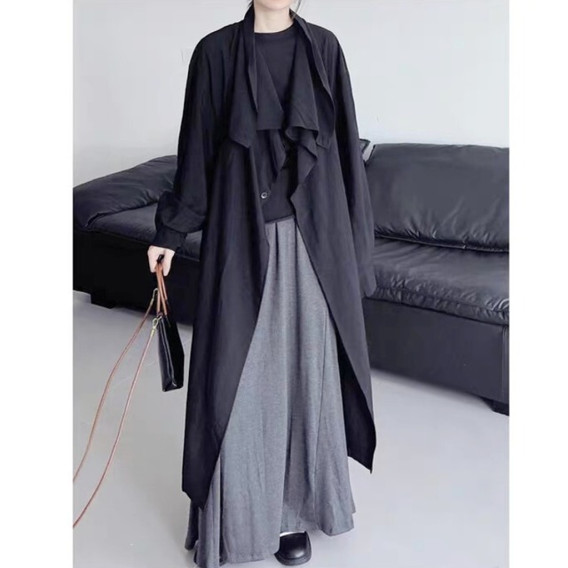 Drape collar long coat【2color】 C1295