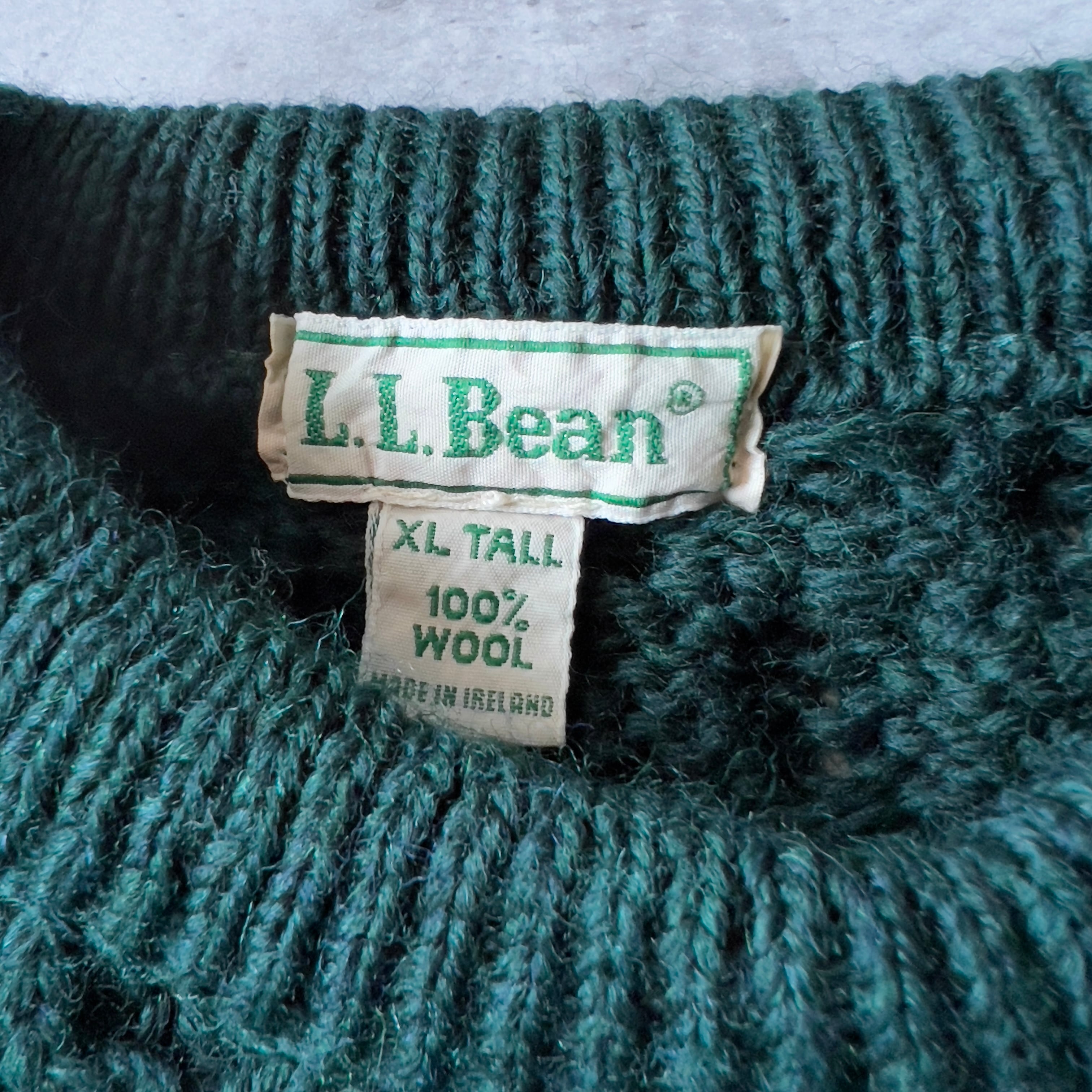 80s-90s “L.L. Bean” dark green Ireland Fisherman knit 80年代 90
