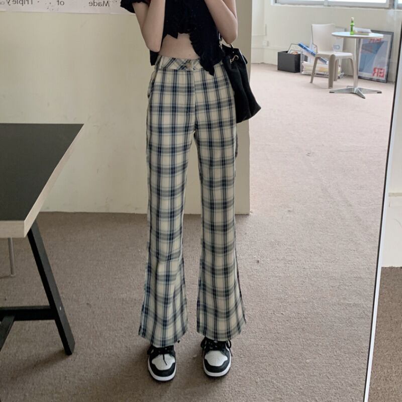 格子柄パンツ スプリングサマーハイウェスト薄手カジュアル 春物 夏物 YY-ファッション54658699626