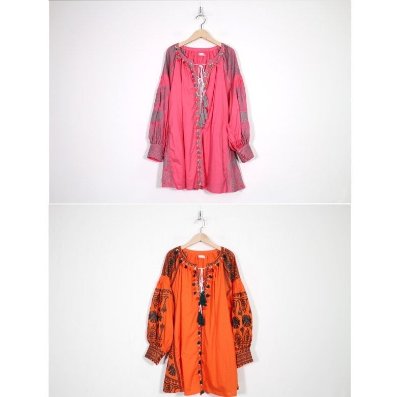 EMBROIDERED TASSEL BALLOON SLEEVE MINI DRESS M-18672