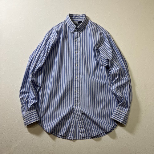 90s Ralph Lauren　DOUGLAS TAB　タブカラー　ストライプ　長袖シャツ　ラルフローレン　ブルー　15 1/2 古着