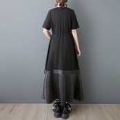 ベルト&ストライプヘム ブラックワンピース  30170