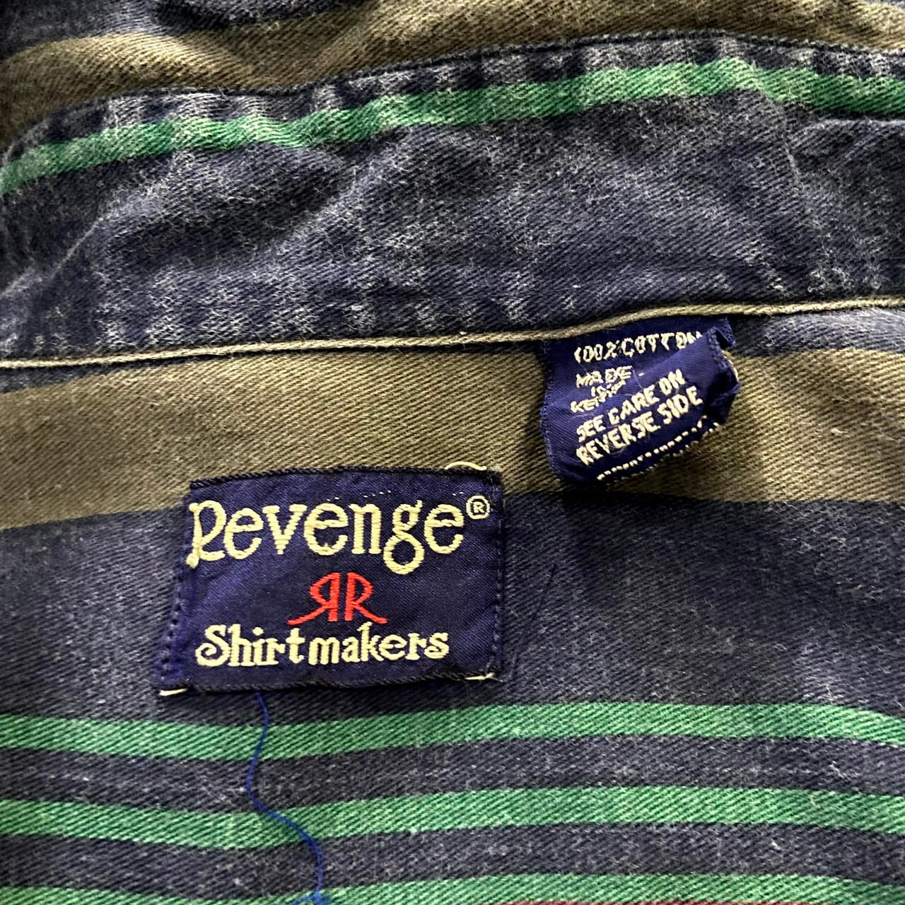 90年代 REVENGE 長袖 マルチストライプシャツ メンズM 古着 ボタン