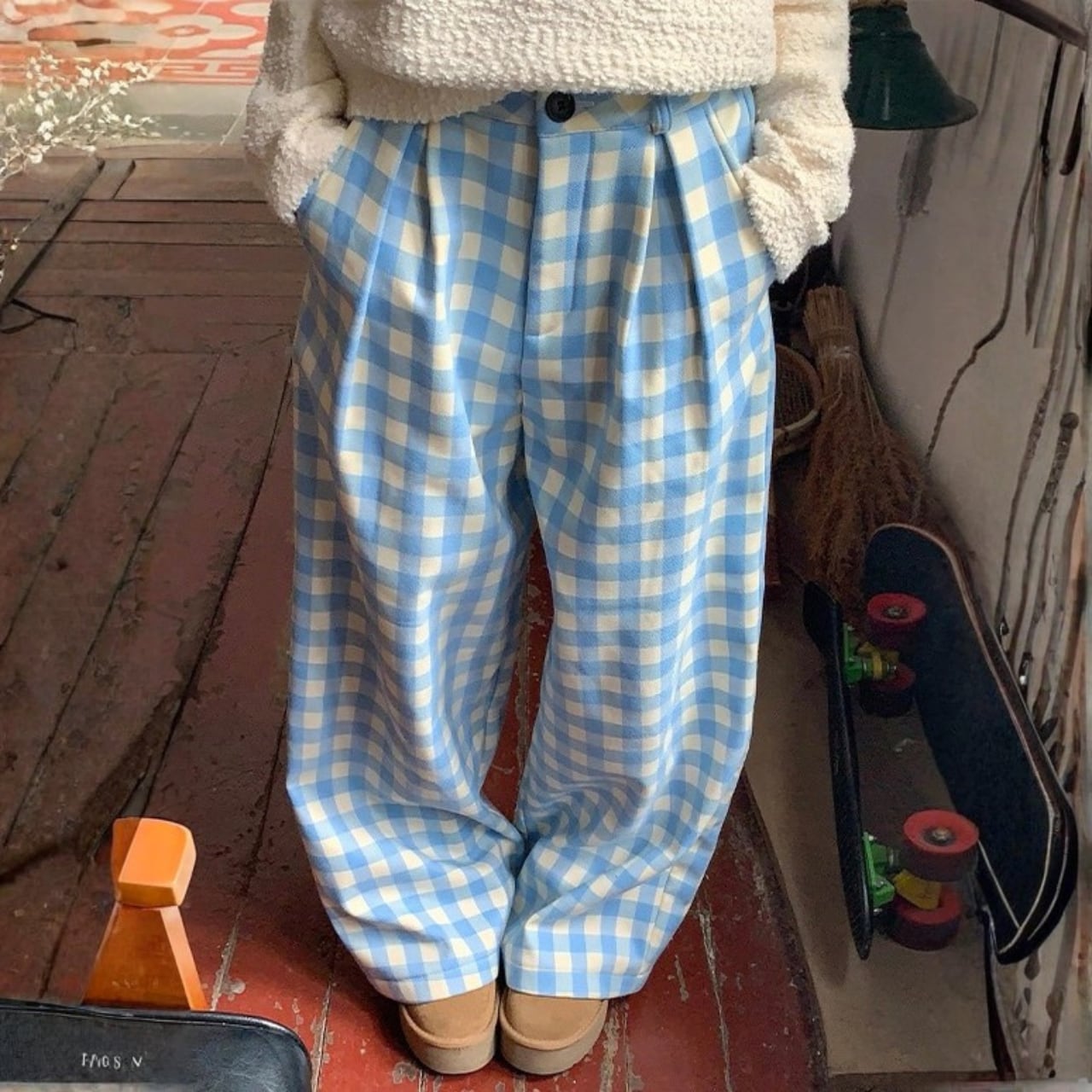 ミルクギンガムチェックタックパンツ R01426