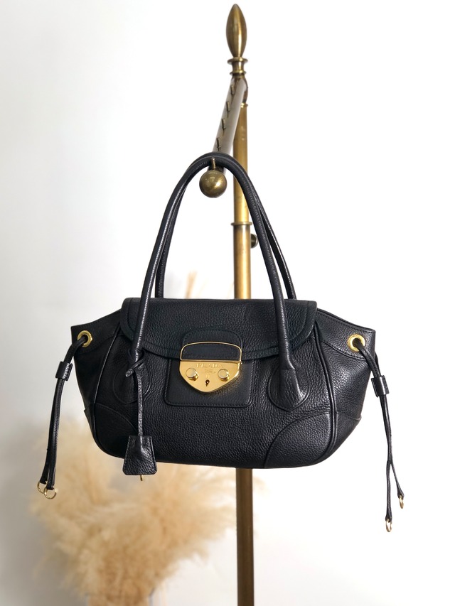 PRADA プラダ ハンドバッグ ブラック ロック レザー vintage ヴィンテージ オールド 7dwdcx
